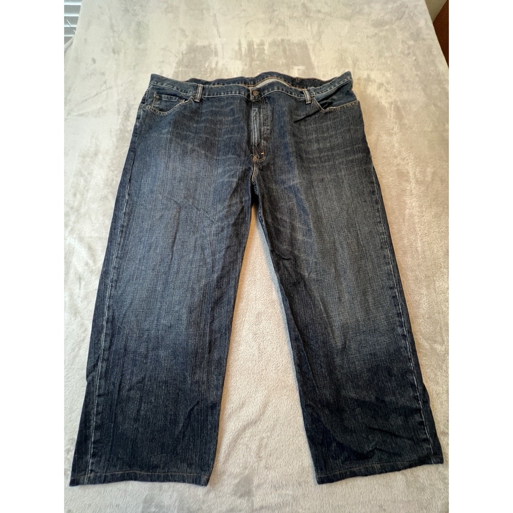 Levis 550 Mens Jeans 52x30 Relaxed Fit Dark Blue Denim Classic Red Tab